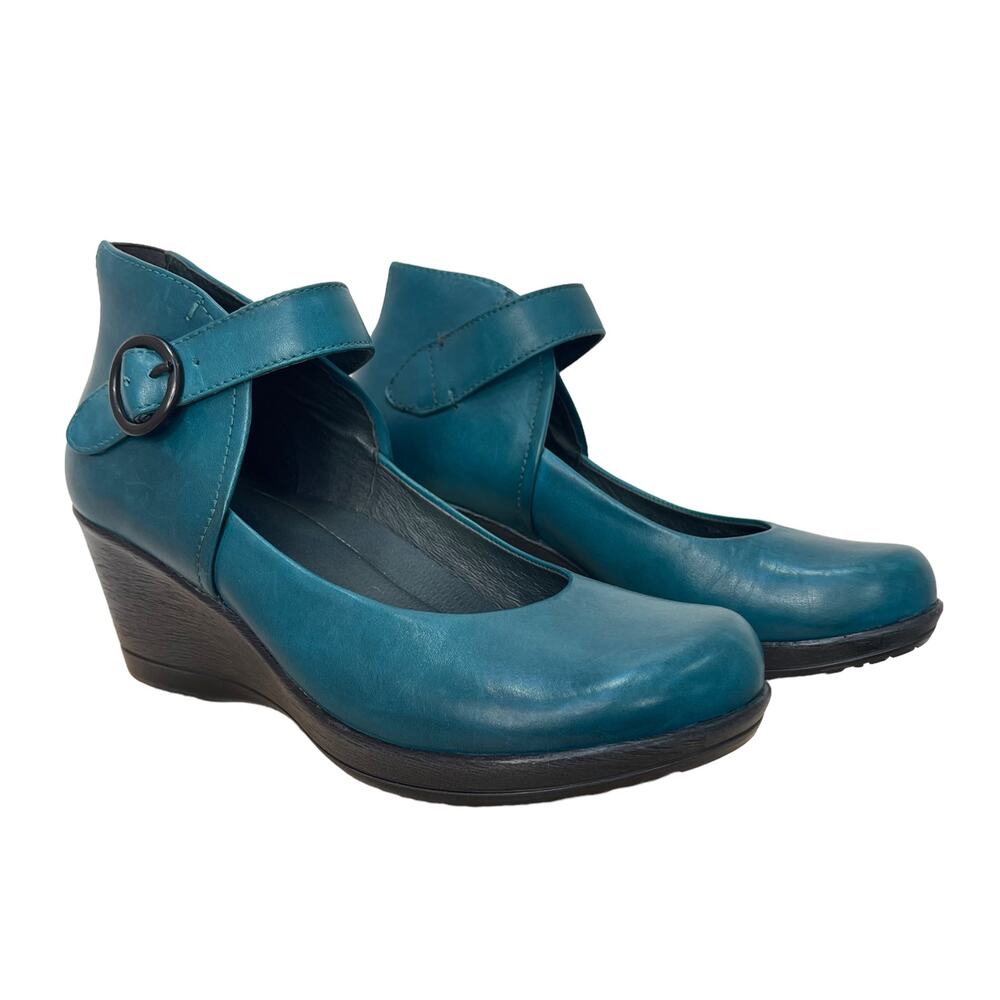 Dansko Teal Leather Mary Jane Wedge clogs